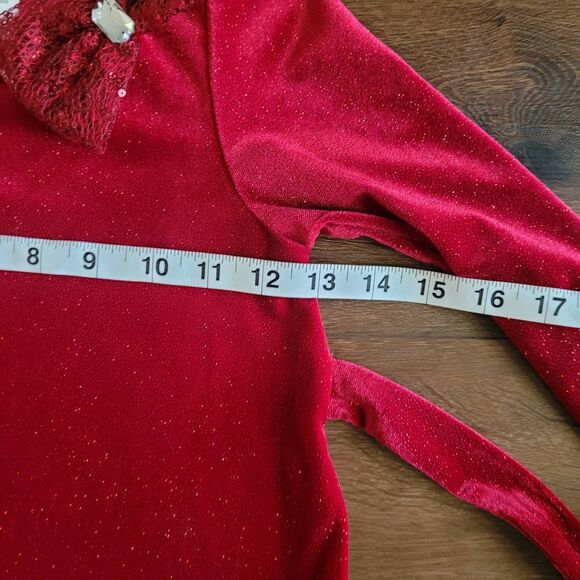 Bonnie Jean Dress Girls Sz 6 Christmas Red Faux Fur Holiday Sequin Sparkle - Picture 12 of 14